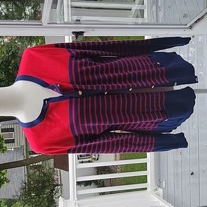 Black Friday Sale:Lands' End Red and Blue Striped Cardigan,  Large, EUC